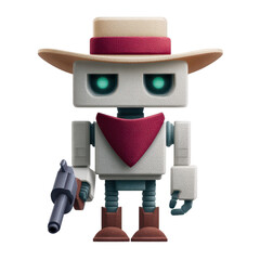 Retro Robot Cowboy Character with Gun and Hat in Colorful Cartoon Style