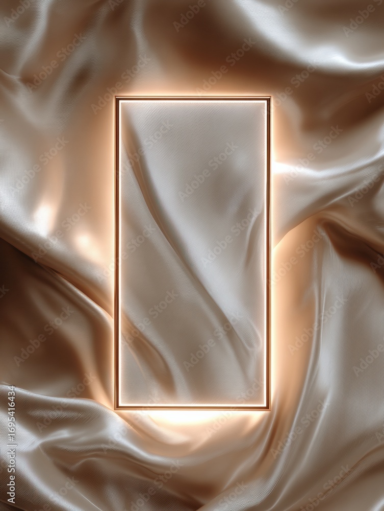 Poster soft silk background with illuminated rectangular frame perfect for displaying content or art