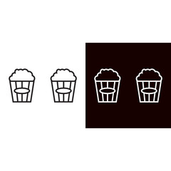 Minimalist line art of popcorn buckets, shown on white and black backgrounds. Perfect for cinema, snack, or movie night design