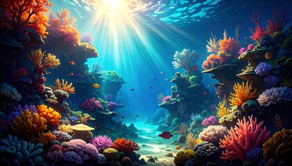 Naklejka premium Vibrant coral reef scene underwater