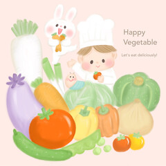 野菜いっぱいコックさん 元気なうさぎ