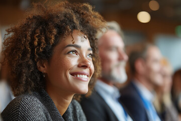 Smiling woman enjoying inspirational seminar