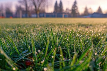 Dew-kissed grass field at dawn