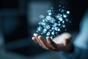 Hand holding digital app icons