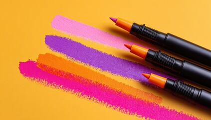 Colorful makeup  tools laid on a vibrant background.