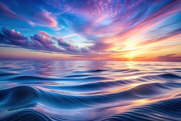 Obraz premium Serene ocean waves reflecting a vibrant sunset sky, a breathtaking spectacle of nature's artistry