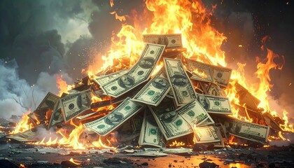 Burning stack of money