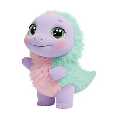 Cute colorful plush dinosaur toy standing isolated PNG with Transparent Background