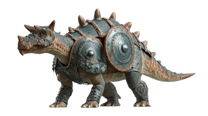 Fototapeta premium Armored dinosaur standing in defense poseTransparent background, PNG file