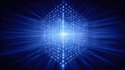 Digital cube blue glowing grid data endpoint security in cloud network abstract technology light