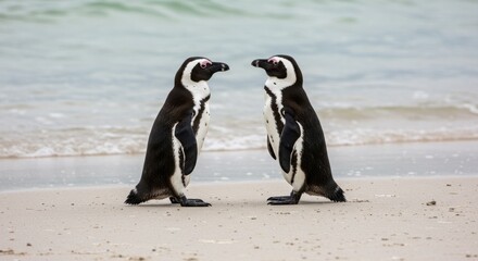 Obraz premium Two African Penguins on Beach