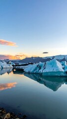 Glacial sunset reflection