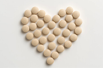 Heart-Shaped Arrangement of Tablets on White Background Symbolizing Wellness