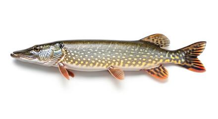 Obraz premium Northern Pike Fish Isolated on White Background.