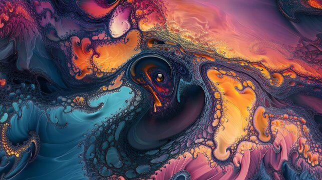 Abstract Fluid Art: Swirling Hues of Teal, Orange, and Purple
