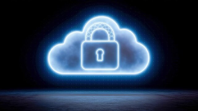Endpoint security cloud glowing neon cloud icon cyber shield data protect secure network privacy safe digital defense blue light aura secure access