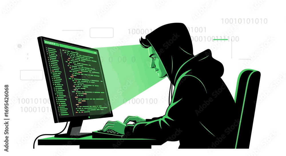 Wall mural anonymous hacker infiltrating code using computer representing cyber security breach