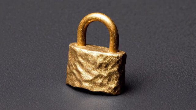 Golden padlock metal security protection lock privacy data focus, endpoint security in cloud shown by gold padlock, calm protection vibe