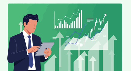 Business Analyst Examining Financial Growth Charts With Modern Technology Visualization