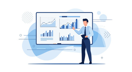 Business Analyst Presents Charts And Data Visualization For Financial Performance