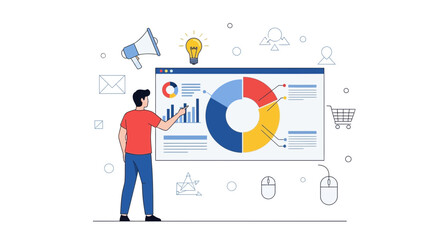 Business Analyst Reviewing Data Visualization Charts and Graphs on a Computer Screen Presentation