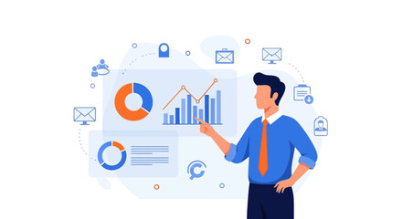 Business Analyst Showing Charts, Graphs, And Diagrams: An Economical Presentation
