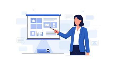 Business Presentation Iconography: A Professional Presenter Demonstrating Digital Data Concepts