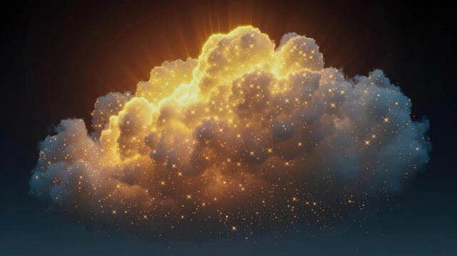 Glowing cloud endpoint security cloud night sky sparkly fantasy mood, golden light and digital sparkle with soft texture dreamy mood, radiant