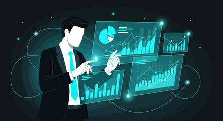 Business Professional Analyzing Digital Data Charts and Visualizations for Analysis