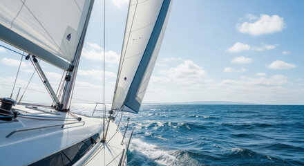 Obraz premium Sailing on a Sunny Day with Blue Ocean and Sky.