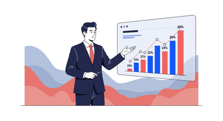 Business Professional Explaining a Financial Chart and Data to Represent Growth and Success