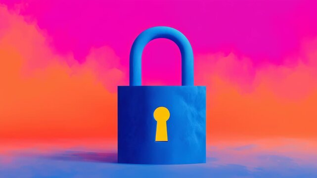 Cybersecurity endpoint security cloud padlock lock protection data privacy compliance risk defense with vibrant blue lock pink gradient