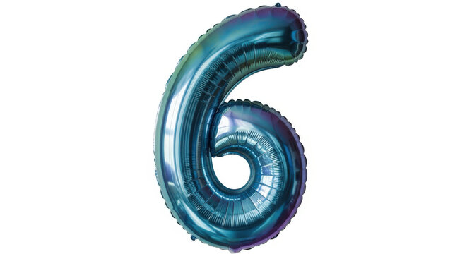 Shiny Teal Number 6 Balloon Isolated on White Background.