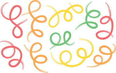 colorful bold curved lines Collection with loops isolated on white. Simple childish vector scribbles and squiggles. Hand drawn bold grunge wavy and swirled brush strokes. Creative trendy style design.