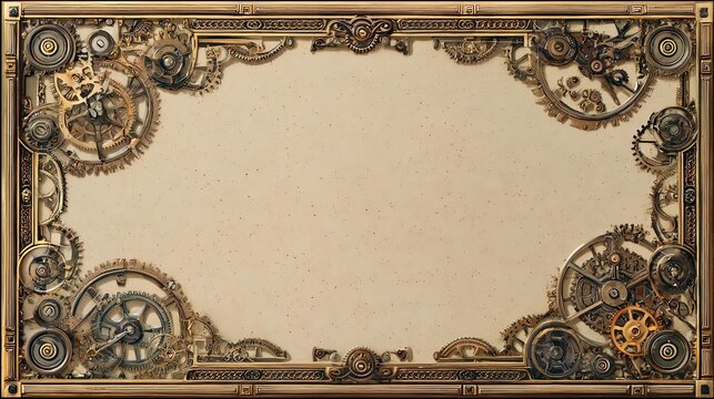 Team building collaboration artwork illustration design Intricate Steampunk Gear Frame with Vintage Mechanical Design, detailed professional stock artwork designed for marketing, advertising, event