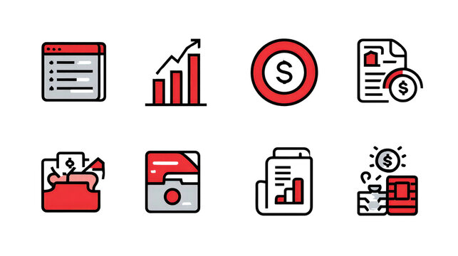 Business pitch and investor deck icons isolated on white background