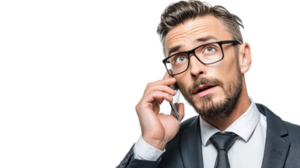 Businessman talking on phone isolated on white background