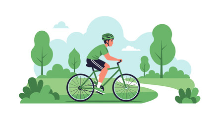 Naklejka premium Cycling Through The Serene Park: A Vector Illustration Depicting Healthy Lifestyle