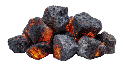 Campfire glowing embers isolated on white background