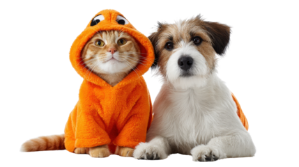 Cat and dog costume for Halloween isolated on white background