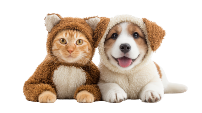Cat and dog costume for Halloween isolated on white background