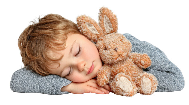 child sleeping with stuffed toy Transparent background, PNG file