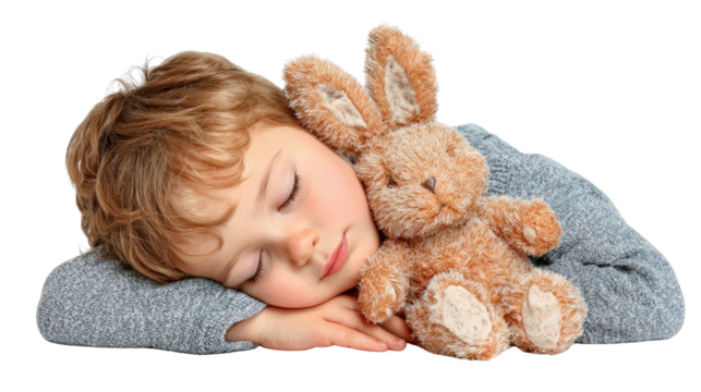child sleeping with stuffed toy Transparent background, PNG file