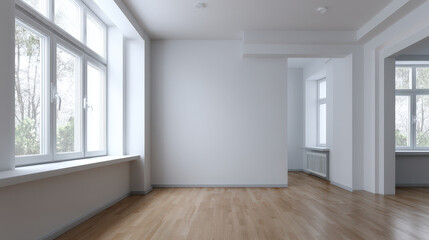 Empty room interior light hardwood floor window white space welcomes natural daylight and modern open plan feeling full of architectural purity