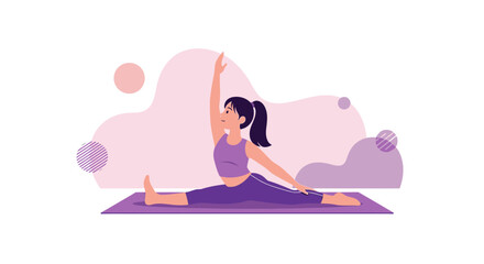 Young Woman Stretching in Yoga Pose with Abstract Background and Soft Color Palette