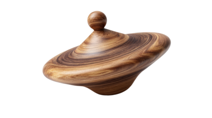 Classic wooden spinning top toy Transparent background, PNG file