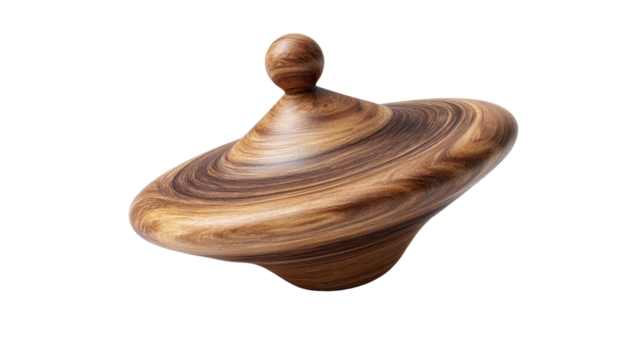 Classic wooden spinning top toy Transparent background, PNG file