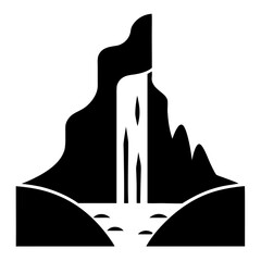 Minimal Black Waterfall Silhouette Vector Pure and Serene Nature Design