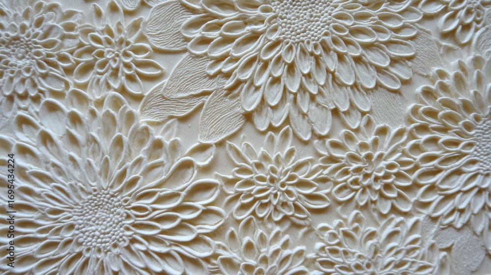 Poster intricate floral design showcasing delicate textures and patterns in a light cream color