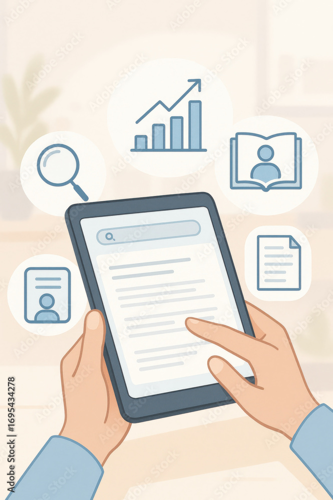 Aufkleber digital tablet with business icons showing data analysis and user profile in hand